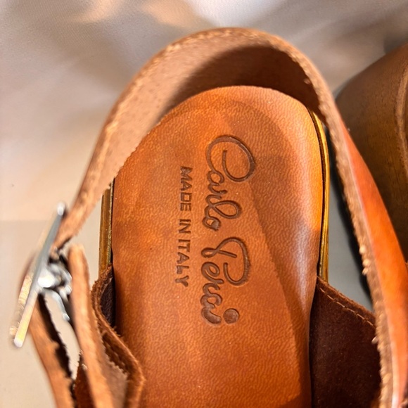 CARLO PERA Sz 9 Brown Suede Platform Sandals 70s Vibes Buckle Closure - Picture 5 of 14